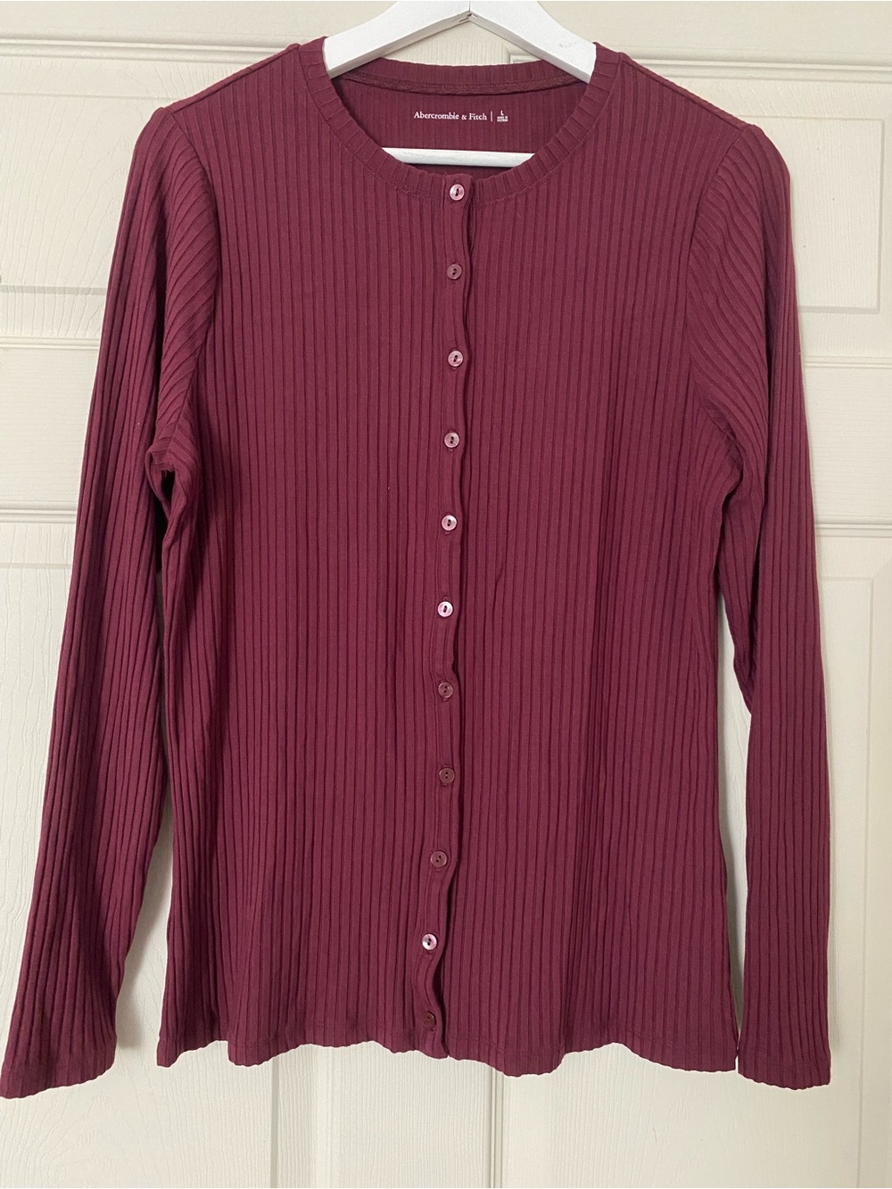 Abercrombie & Fitch Ribbed Long Sleeve Top Size L Burgundy Tencel Blend